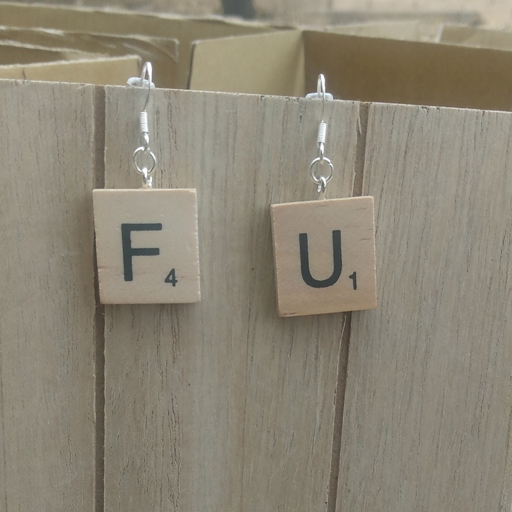 *Scrabble Tile earrings "F/U" MadeByCJ